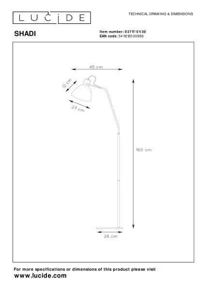 Lucide SHADI - Lampadaire / lampe de lecture - 1xE27 - Noir - TECHNISCH